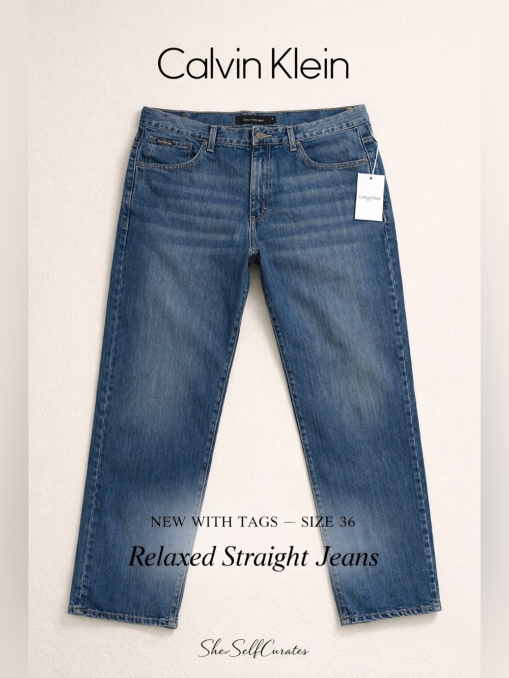 Calvin Klein Relaxed Straight Jeans Men’s Size 36|Medium Wash Denim